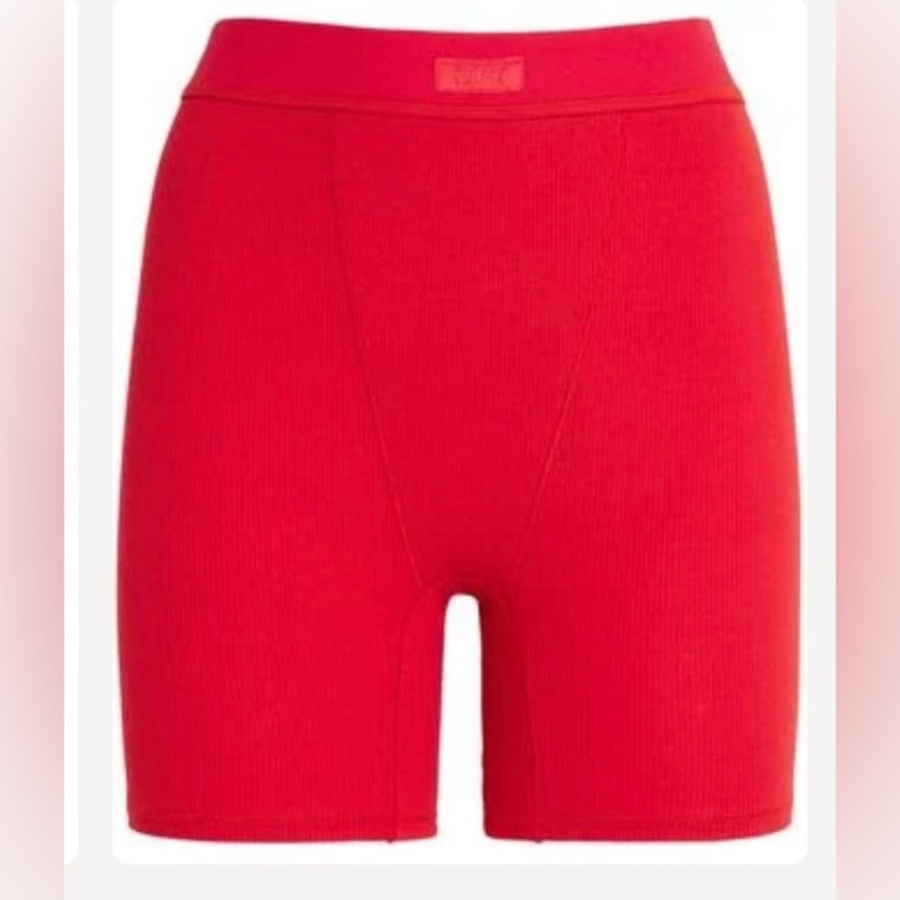 SKIMS Ribbed Cotton-Blend Jersey Boxer Shorts- Granberry
